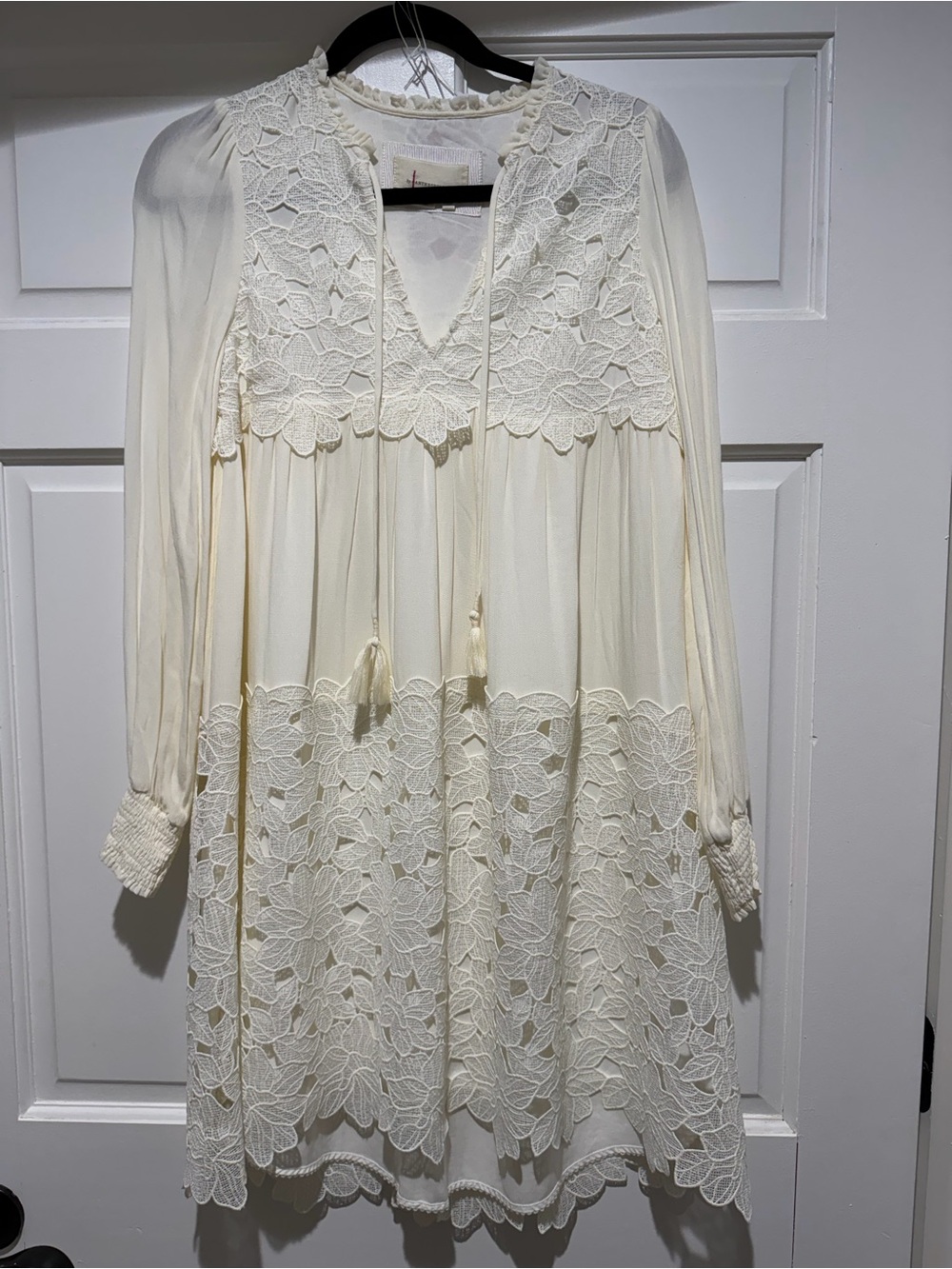 Anthropologie Ivory Lace-Paneled Long Sleeve Dress